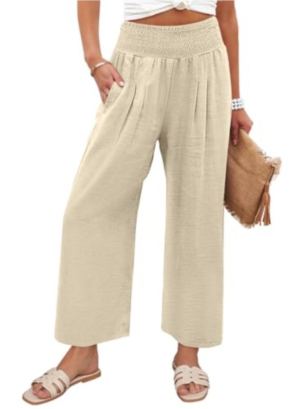 Wide Leg High Waisted Palazzo Pants 100% Polyester Flowy Beach Lounge Trousers